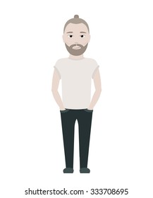cartoon illustration of young man with beard. vector illustration