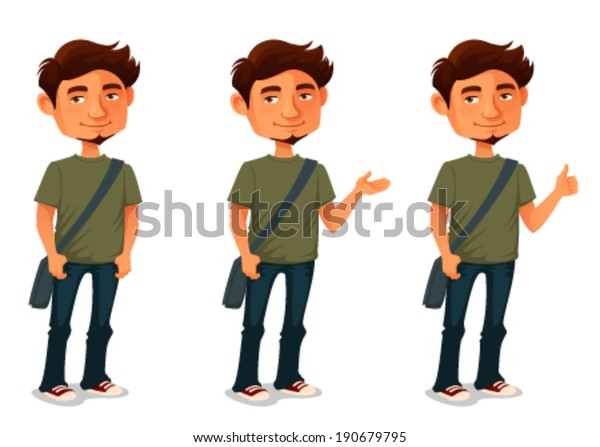 Cartoon Illustration Young Man Various Poses Stock Vector (Royalty Free ...