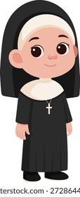 Cartoon Illustration of a Young Nun