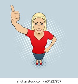 Cartoon Illustration of a Young Woman Giving a Thumbs Up