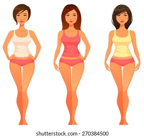 cartoon illustration of a young woman with healthy slim body