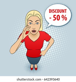 Cartoon Illustration of a Young Woman in Red Blouse with Speech Bubble