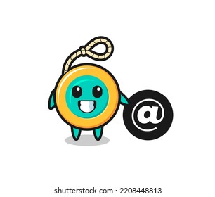 Cartoon Illustration of yoyo standing beside the At symbol , cute design