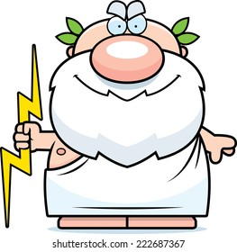 A cartoon illustration of Zeus with a thunderbolt.
