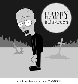 Cartoon illustration of a zombie. The dead walks on the cemetery. Halloween. Vector