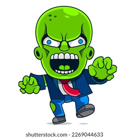 Cartoon illustration with zombie monster on dark background. Cartoon style icon Perfect for home decor such as posters, wall art, tote bag, t-shirt print, sticker