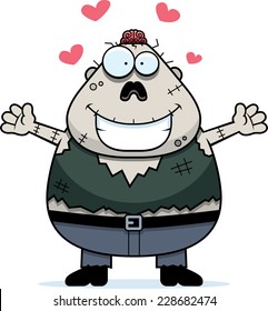 A cartoon illustration of a zombie ready to give a hug.
