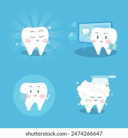 Ilustraciones de dibujos animados sobre los dientes y la salud dental, dientes blancos