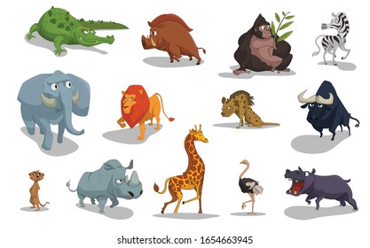 Cartoon Illustrations of African Animals  on white background