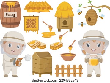 Cartoon illustrations beekeeper elements collection