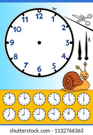 Cartoon Illustrations of Clock Face Telling Time Educational Worksheet for Children