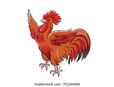 cartoon illustrations of cock, rooster, chicken 