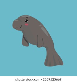 Cartoon Illustrations of cute little dugong Adorable Animals