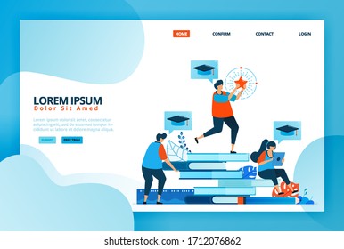 Cartoon illustrations for educational and learning scholarship programs. Online study for students. Improve quality and performance. Vector design for landing page, web, mobile apps, banner, poster