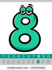 Cartoon Illustrations of Eight Basic Number Character Educational Collection