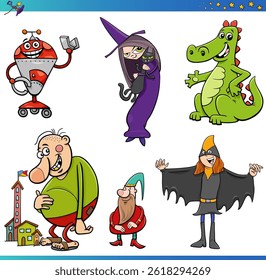 Cartoon illustrations of fantasy and fairy tale characters collection