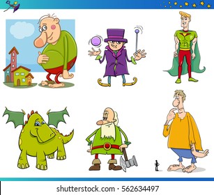 Cartoon Illustrations of Fantasy or Fairy Tale Characters Set