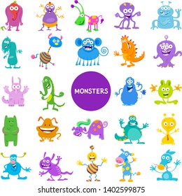 Cartoon Illustrations of Funny Monsters and Frights Fantasy Characters Large Set
