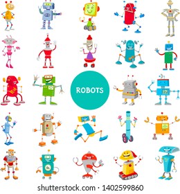 Cartoon Illustrations of Funny Robots Science Fiction or Fantasy Characters Large Set