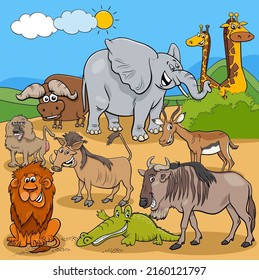 Cartoon illustrations of funny Safari animal characters group