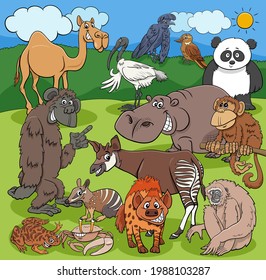 Cartoon illustrations of funny wild animals characters group