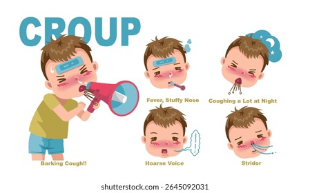 Desenhos animados de Little Baby Boy com sintoma de crupe