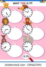 Cartoon Illustrations Telling Time Educational Activity and Clock Face   Animals for Kids