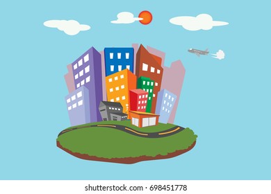 Cartoon illustrations vector city buildings modern buildings