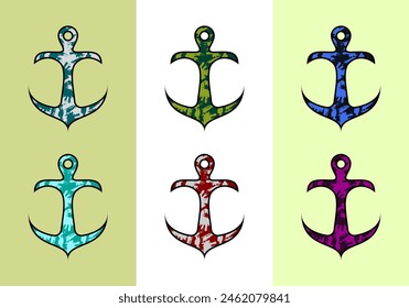 Cartoon ilustration of anchor with various color choices