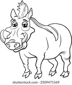 Cartoon ilustration of funny warthog wild animal character coloring page