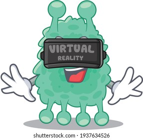 A cartoon image of azotobacter vinelandii using modern Virtual Reality headset