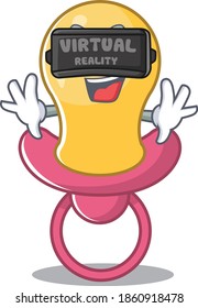 A cartoon image of baby pacifier using modern Virtual Reality headset