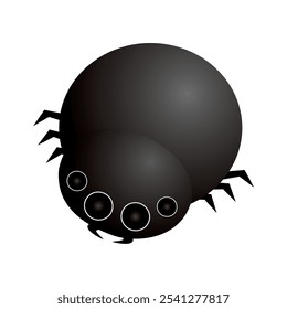 cartoon image of a black spider with 4 eyes and 6 legs