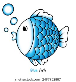 Imagen de dibujos animados de pescado azul sobre fondo blanco