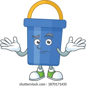 A cartoon image of blue sand bucket in smirking face. Vector illustration