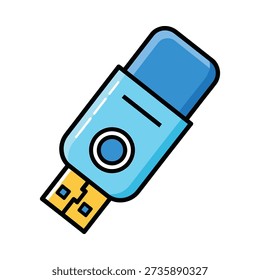 A cartoon image of a blue usb flash drive