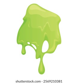 A cartoon image of bright green slime oozing and dripping down. Isolated on a white background, it brings a fun and playful vibe to any project or design.