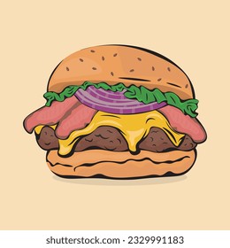 cartoon image of burger with stake