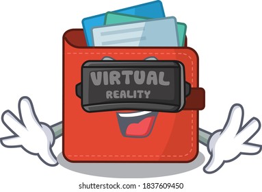 A cartoon image of card wallet using modern Virtual Reality headset