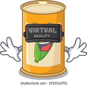 A cartoon image of corn tin using modern Virtual Reality headset
