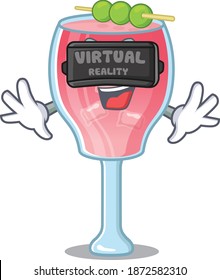 A cartoon image of cosmopolitan cocktail using modern Virtual Reality headset