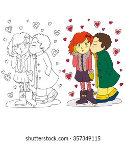 the cartoon image of couple for valentines day color and for coloring isolated on the white background