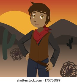 cartoon image of a cowboy on a wild west background