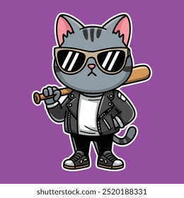 Uma imagem de desenho animado de um gato gângster bonito personagem mascote logotipo design vetor ilustração.