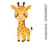 Cartoon image of a cute giraffe on a white background. Cheerful childish style and bright colors.