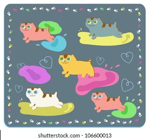 cartoon image of cute kittens playing with paints