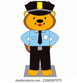 Cartoon image of  cute lion police officer