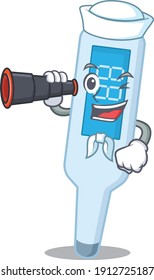 Un diseño de imagen de caricatura del termómetro digital Sailor con binocular