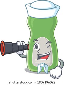 A cartoon image design of dishwashing liquid Sailor with binocular. Vector illustration