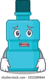 Cartoon image design mouthwash showing worried face. Vector illustration